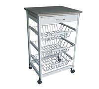 Carrello da cucina in legno bianco con cassetto 3 ceste in acciaio porta frutta