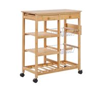 Carrello da Cucina in Legno Chiaro Stile Boho con 3 Ripiani Morino