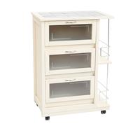 Carrello da cucina in legno LANDHELL a ribalta e portabottiglia LACCATO AVORIO