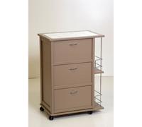 Carrello da cucina in legno Naturale con 3 ante a ribalta e portabottiglie