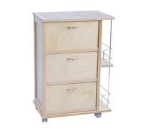 Carrello da cucina in legno Naturale con 3 ante a ribalta e portabottiglie
