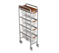 Carrello da cucina in metallo a 5 Ripiani con piano in legno, Cestelli portafrutta estraibile, Carrello Stretto per verdure, Scaffale Portaoggetti Multiuso con rotelle 39×21×90 cm