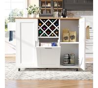 Carrello da cucina, isola della cucina, armadio a buffet, carrello da pranzo con piano di lavoro, pieghevole, carrello da pranzo con ruote, portabottiglie di vino e telaio estraibile (bianco-A, 138 x