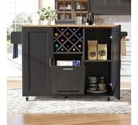 Carrello da cucina, isola della cucina, armadio a buffet, carrello da pranzo con piano di lavoro, pieghevole, carrello da pranzo con ruote, portabottiglie di vino e telaio estraibile (nero-A, 138 x 76