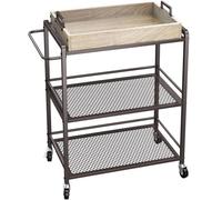 Carrello da Cucina Metallo con Ruote Vassoio Legno 3 Ripiani Portaoggetti Bronzo