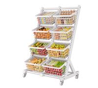 Carrello da Cucina Multifunzionale - espositore da Pavimento e Porta Frutta e Verdura con cestello - per Uso Domestico (Bianco, 73x40x112,5 cm)