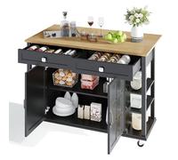 Carrello da cucina multifunzione con piano di lavoro pieghevole, espandibile, 120 x 65 cm, 2 cassetti, capiente, su rotelle, elegante carrello da portata per cucina, sala da pranzo e soggiorno