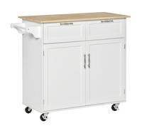Carrello Da Cucina Multiuso In Legno Con 2 Cassetti, 104x46x91cm - Bianco