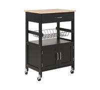Carrello da cucina nero e legno chiaro con cassetto e armadietto Lugo