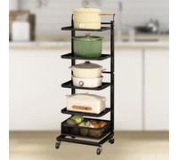 Carrello da cucina nizer - 5 ripiani in metallo per forno a microonde, scaffale nero per pentole con cestello, soluzioni compatte per la conservazione della cucina per un facile accesso