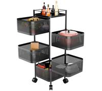 Carrello da cucina per verdure con ruote, 5 ripiani, in filo metallico, design rotante, cesto per frutta e coperchio superiore, per dispensa e spazio da pranzo