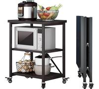 Carrello da cucina pieghevole con contenitore, carrello multiuso a 3 livelli su ruote bloccabili per grande isola da cucina, in acciaio inox