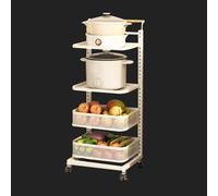 Carrello da cucina pieghevole con ruote, bianco, 4 ripiani e 2 cesti, ripiano per microonde, bagno, soluzione salvaspazio per la casa