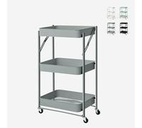 Carrello da cucina pieghevole portavivande 3 ripiani con ruote Pikas - Grigio Scuro