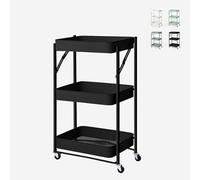 Carrello da cucina pieghevole portavivande 3 ripiani con ruote Pikas - Nero
