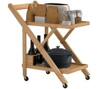 Carrello da Cucina Portavivande Pieghevole 66x40x70 cm a 2 Livelli con Portabottiglie in Legno di Bambù