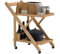 Carrello da Cucina Portavivande Pieghevole 66x40x70 cm a 2 Livelli con Portabottiglie in Legno di Bambù