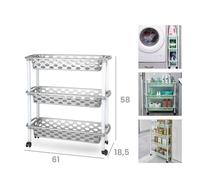 Carrello da Cucina Ripostiglio Slim Argento 3 Piani 58 x 61 x 18,5 cm