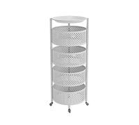 Carrello da cucina rotante con ruote, carrello da portata rotondo, in metallo, per frutta e verdura, carrello da cucina bianco, versatile