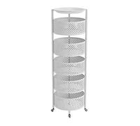 Carrello da cucina rotante con ruote, carrello da portata rotondo in metallo, per frutta e verdura, carrello da cucina bianco