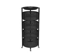 Carrello da cucina rotondo in metallo con ruote, scaffale da cucina per frutta e verdura, versatile, nero, salvaspazio, da cucina