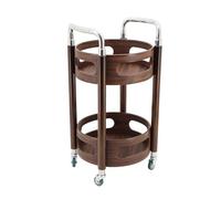 Carrello da cucina rotondo in noce, portabottiglie in legno a 2 ripiani con ruote bloccabili, versatile carrello di servizio per cucina, bar, club e lounge