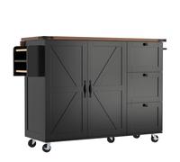 Carrello Da Cucina, Tavolo Da Cucina Con Isola Da 140 Cm Con Ribaltina, Portaspezie/Portasciugamani E Cassetto, Isole Da Cucina Mobili Con Contenitore Su Ruote (Nero)