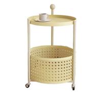 Carrello da dessert a 3 livelli con cestini portaoggetti Carrello da portata rotondo per pasti, ideale per camera da letto e cucina, carrello portautensili mobile giallo