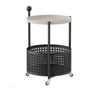 Carrello da dessert a 3 livelli con cestino portaoggetti, carrello mobile rotondo per pasti, camera da letto e cucina, colore: nero