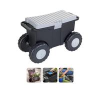 Carrello da Giardinaggio con Ruote e Sedile - Carrello per Trasporto e Conservazione Utensili di Giardinaggio, in Plastica e Metallo, 59x36x27cm, 15lt, Grigio e Nero