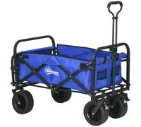 Carrello da giardino pieghevole Outsunny con impugnatura regolabile, lunghezza e angolo e borsa per il trasporto, carico 100 kg, blu scuro