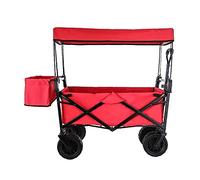 Carrello da giardino portatile con tettuccio, pieghevole, resistente, con ruote larghe 26,7 cm, per campeggio all'aperto, capacità di carico 100 kg, rosso