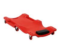 Carrello da Meccanico 100x48x12 cm con Poggiatesta Imbottito e 2 Vassoi Laterali in Plastica Rosso