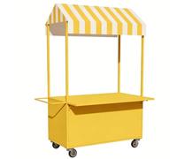 Carrello da Mercato in Ferro, Verniciato Antiruggine e Resistente Allo Sbiadimento, Portata 150 Kg, Banco Mercato con Ruote e Tettoia, per Centri Commerciali e Attrazioni Turistiche(Yellow,100cm/39in)