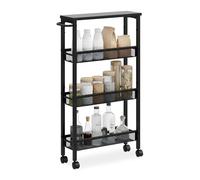 Carrello da nicchia Relaxdays, HxLxP: 77 x 13 x 45,5 cm, scaffale Slim per Bagno e Cucina, 4 Ripiani, Nero