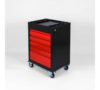 Carrello da officina Pro 5 cassetti - Metallo rinforzato, nero/rosso chiusura centrale, ruote girevoli frenate, vassoio portaoggetti ABS - LPP K'PAK
