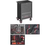 Carrello da officina ViGOR Serie M con assortimento di 256 pezzi V2379N, 7 cassetti, tappetino in schiuma, portata 400 kg, con pinze, cacciaviti, chiudibile a chiave, 681 x 460 x 1016 mm
