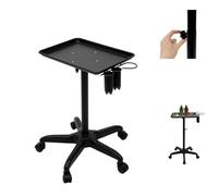 Carrello da parrucchiere regolabile in altezza 64 - 108 cm - Trolley professionale per tatuaggi con ruote a 360° e portautensili, colore nero, per parrucchiere, spa e tinture per capelli