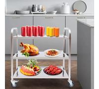Carrello da portata in acciaio inossidabile a 3 piani Carrello da trasporto Carrello da cucina con rotelle Supporto per rack di stoccaggio 75cm
