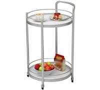 Carrello da portata rotondo a doppio livello per bevande, arredamento classico per la casa, telaio in ferro, carrello per snack, vino, bevande e dessert, finitura bianca e argento