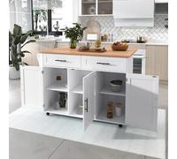 Carrello da pranzo con piano pieghevole, ripiani interni nelle ante dell'armadio, isola della cucina su 5 ruote con armadi e 2 cassetti, per sala da pranzo 129 x 46 (71) x 91,5 cm (bianco)