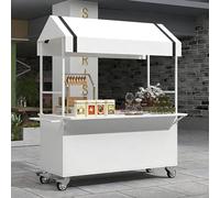 Carrello da pranzo portatile a 4 ruote con tettoia e scatola portaoggetti per eventi, mercati e cibo da strada