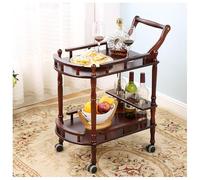 Carrello da ristorante in legno a due ripiani con protezione di sicurezza rialzata, ruote girevoli silenziose e freni da 5,1 cm, ideale per uso in hotel, facile mobilità e soluzioni di archiviazione