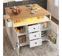 Carrello da servizio da cucina arrotolabile con tavolo pieghevole e illuminazione a LED, per snack, multifunzionale come isola da cucina, mobile bar, tavolino da cucina, mobile da cucina, tavolo da