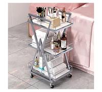 Carrello da spa in metallo rosa, organizer a 3 ripiani con ruote, per salone, bagno e cucina (argento)