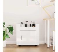 Carrello da ufficio bianco lucido, 60 x 45 x 60 cm, in legno, con porta e | Materiale in legno, resistente all'umidità, 4 ruote, piastra superiore stabile, protezione dalla polvere, facile da montare