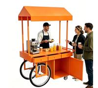 Carrello da Venditore Ambulante con Tettuccio, Carretti per Bancarelle di Mercato, Adatto per Mercati Contadini, Negozi Temporanei ed Eventi Commerciali(Orange,120cm)