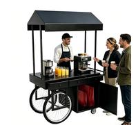 Carrello da Venditore Ambulante con Tettuccio, Carretti per Bancarelle di Mercato, Adatto per Mercati Contadini, Negozi Temporanei ed Eventi Commerciali(Black,140cm)