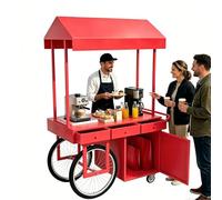 Carrello da Venditore Ambulante con Tettuccio, Carretti per Bancarelle di Mercato, Adatto per Mercati Contadini, Negozi Temporanei ed Eventi Commerciali(Red,140cm)
