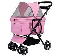 Carrello da viaggio per animali domestici, carrelli per cani e gatti Passeggino antiurto, direzione regolabile della tenda, pieghevole con un clic, installazione rapida (rosa)
